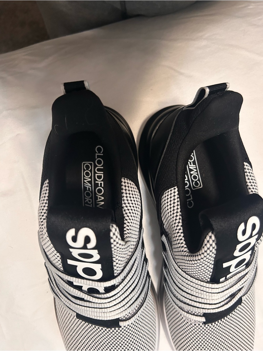 adidas Cloudfoam Knit Slip-On Sneakers - Black & White
